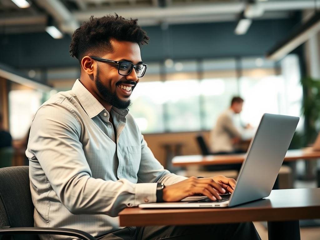 Entrepreneur using Hostinger Horizons on laptop